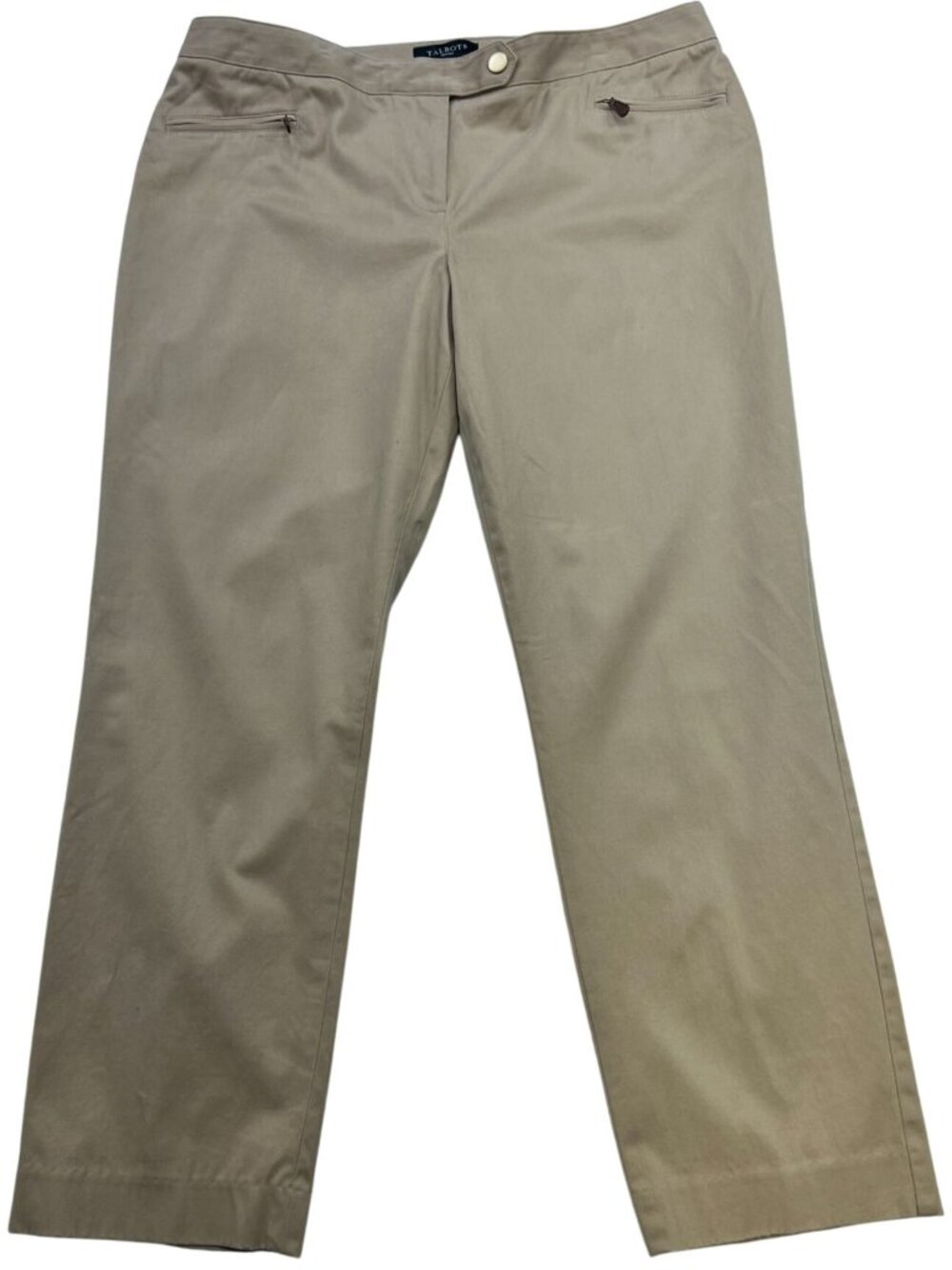 Talbots Women's Signature Ankle Pants Flat Front Size 16P Khaki Zip Pockets